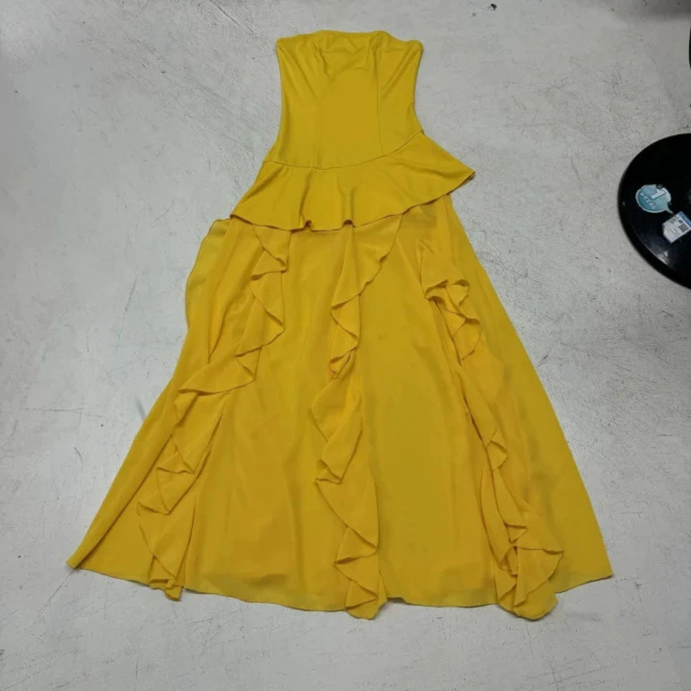 Zara Vacation Strapless Slit Dress Irregular Ruffle Gown - Picture 7 of 7
